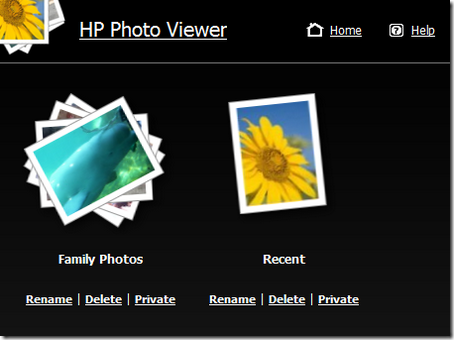 HP MediaSmart Server online photo album interface