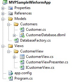 Refactored project layout with ICustomerView and CustomerViewPresenter