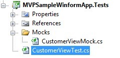 Visual Studio test project with the mock customer view