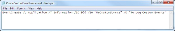 Command script used to create the custom Windows EventLog source